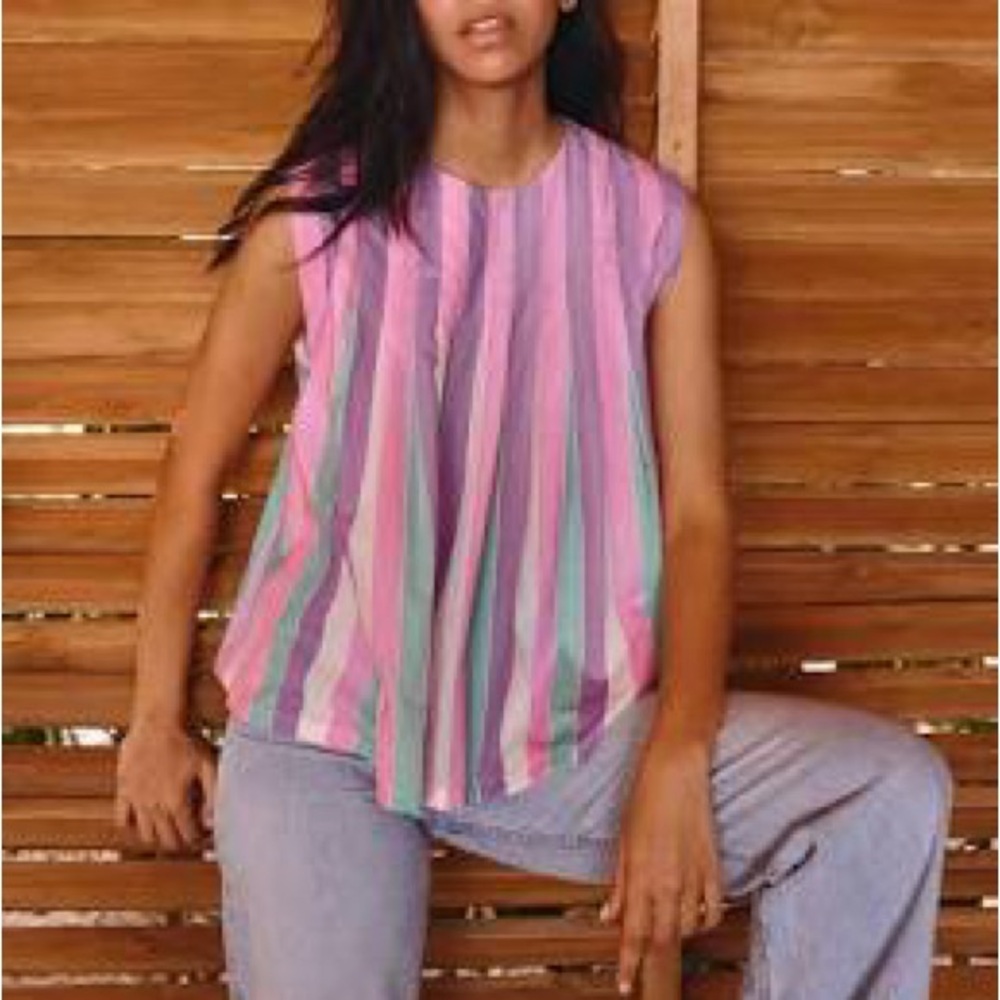 Striped Sleeveless Top in Pink and Green